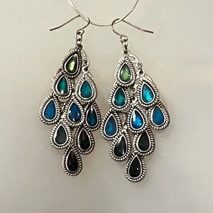 Turquoise & Silver Toned Chandelier Earrings
